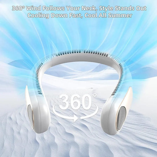 Portable Personal Neck Fan – Wearable Bladeless Cooling Fan, 360° All-Around Airflow, 3-Speed Adjustment USB Rechargeable For Outdoor & Indoor Use