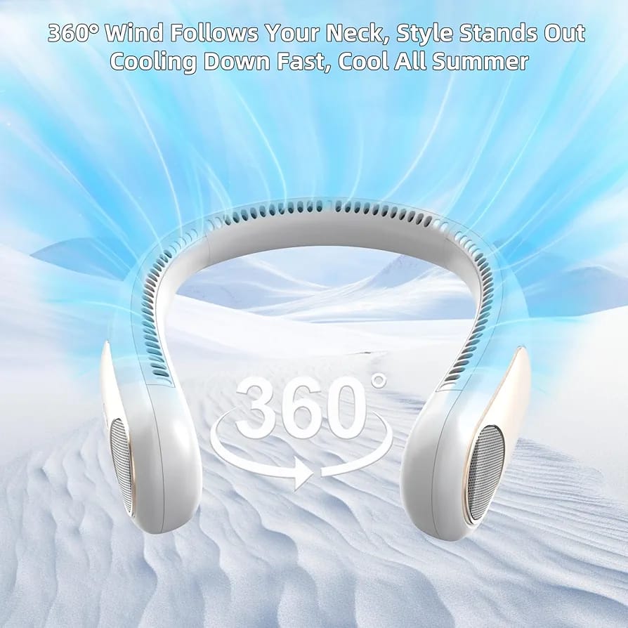 Portable Personal Neck Fan – Wearable Bladeless Cooling Fan, 360° All-Around Airflow, 3-Speed Adjustment USB Rechargeable For Outdoor & Indoor Use