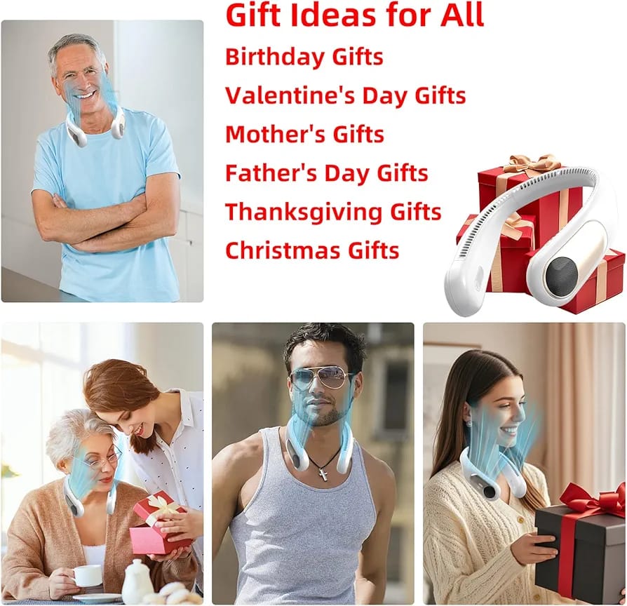 Portable Personal Neck Fan – Wearable Bladeless Cooling Fan, 360° All-Around Airflow, 3-Speed Adjustment USB Rechargeable For Outdoor & Indoor Use