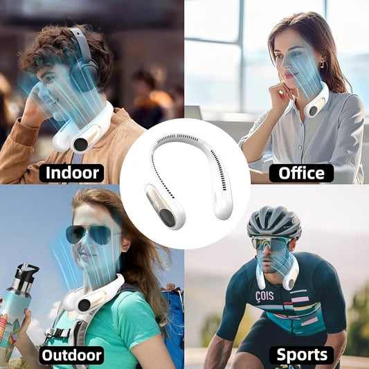 Portable Personal Neck Fan – Wearable Bladeless Cooling Fan, 360° All-Around Airflow, 3-Speed Adjustment USB Rechargeable For Outdoor & Indoor Use